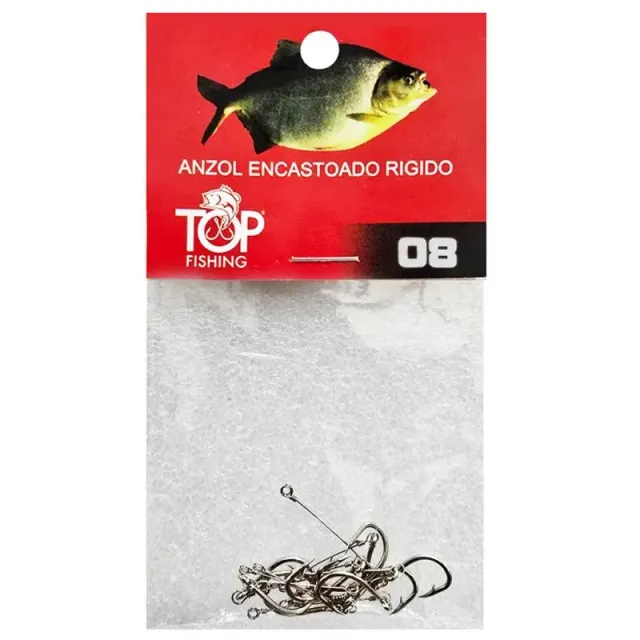 Anzol Top Fishing Chinu Encastoado Rigido 08 com 10 pçs