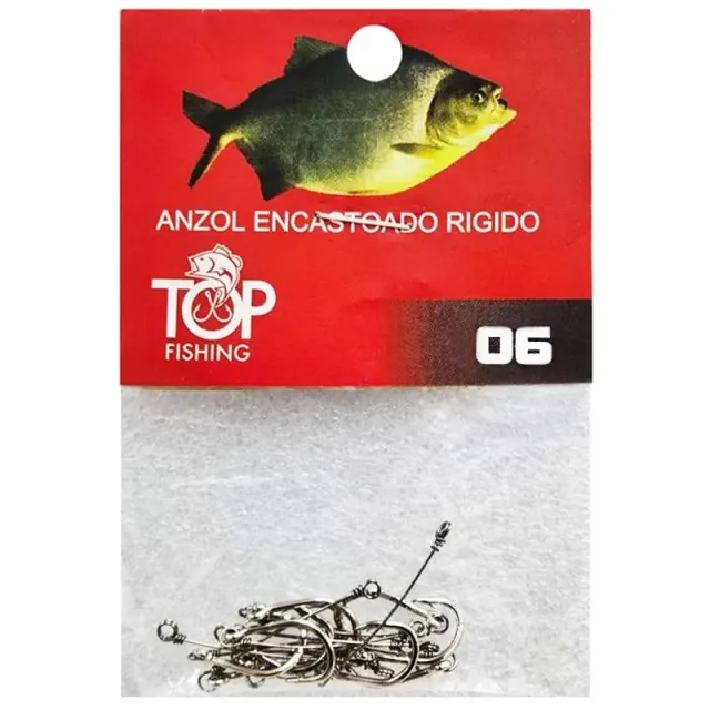 Anzol Top Fishing Chinu Encastoado Rigido 06 com 10 pçs