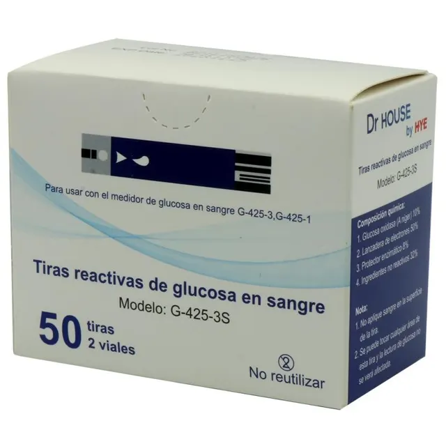 Tiras de Glicose Dr House G-425-3S (2 Viales 50 Tiras)
