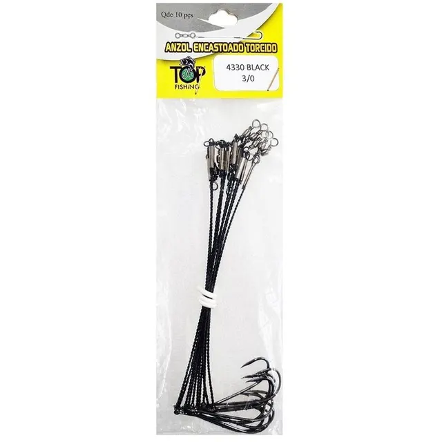 Anzol Top Fishing 4330 Black Encastoado Torcido 3/0 com 10 pçs