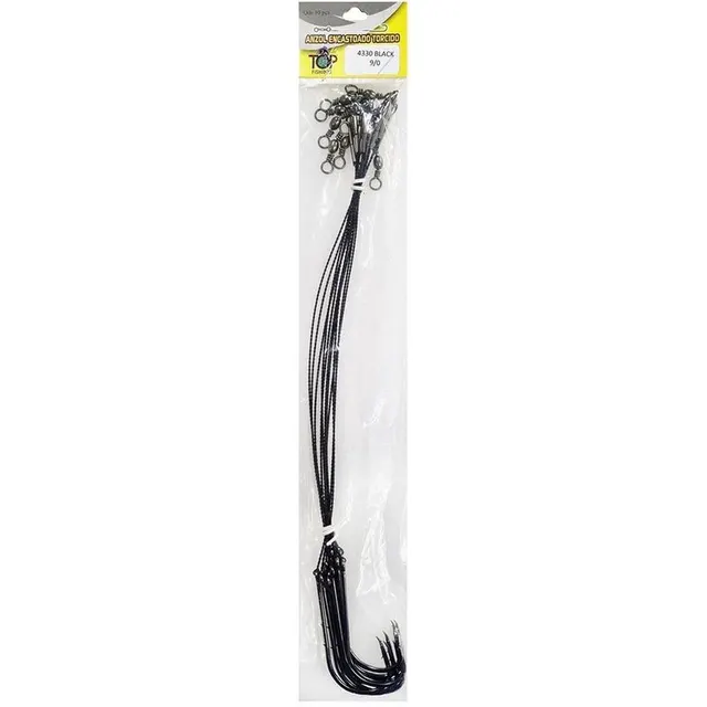 Anzol Top Fishing 4330 Black Encastoado Torcido 9/0 com 10 pçs