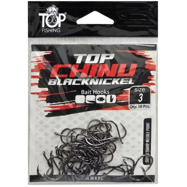Anzol Top Fishing Chinu Black Nickel 03 com 50 pçs